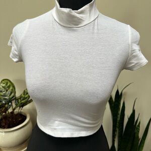 Classic White Turtleneck Crop Top - Women's Short Sleeve